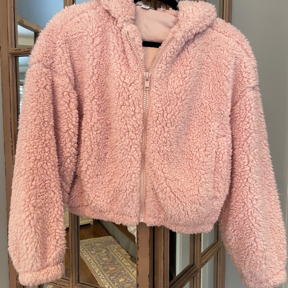 Favlux Fashion Hooded Zipper Blush Teddy Jacket (Small)